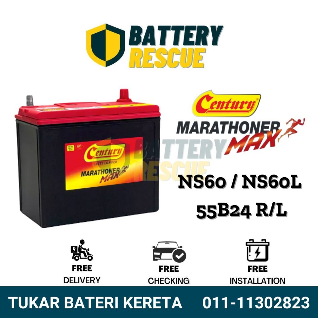 [Installation Provided] NS60 | NS60S | NS60L | NS60LS |55B24L/R |Century Marathoner Max Car Battery Bateri Kereta