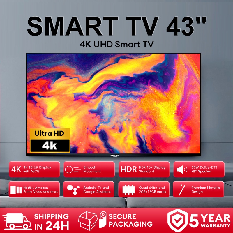 【Free Gift】43 Inch Smart TV Android 12.0 TV 4K Television Dolby Vision Dolby Audio Supports Netflix/Google/YouTube