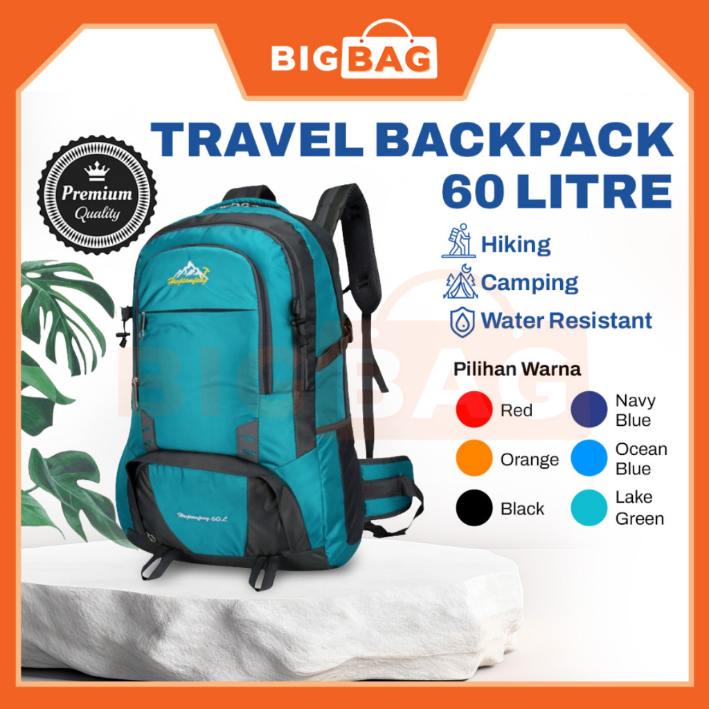 60L Premium Travel Bagpack Waterproof Backpack Hiking Bag Pack Travel Beg Galas Belakang Beg Hiking Backpack Camping Bag Navy Blue PGMall