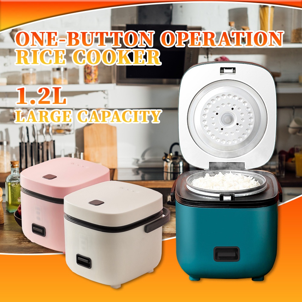 1.2L Mini Rice Cooker with Non-stick Pot and Steamer Handle Multifunctional Steaming Kitchen Small Appliances 200W