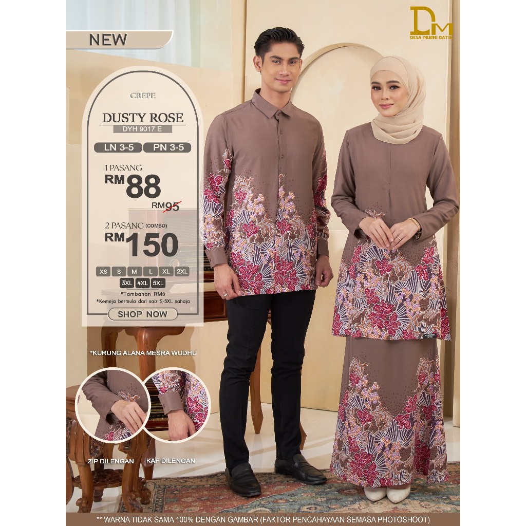 NEW COMBO DEALS N3-5 CREPE (DUSTY ROSE) KURUNG BATIK & KEMEJA BATIK