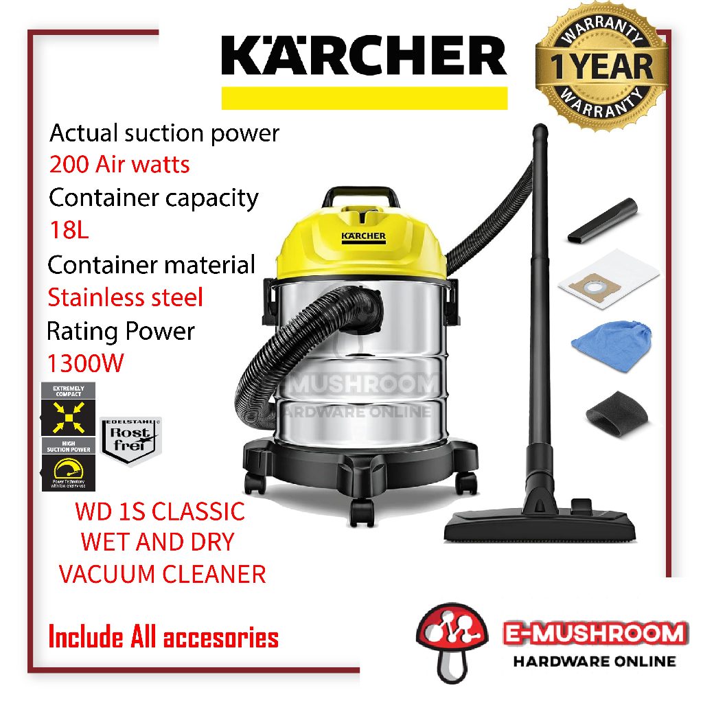 (NEW MODEL)Karcher WD1S Vacuum Cleaner Stainless Steel Vacuum Kereta Vacuum Rumah Vacum Cleaner (NEW)