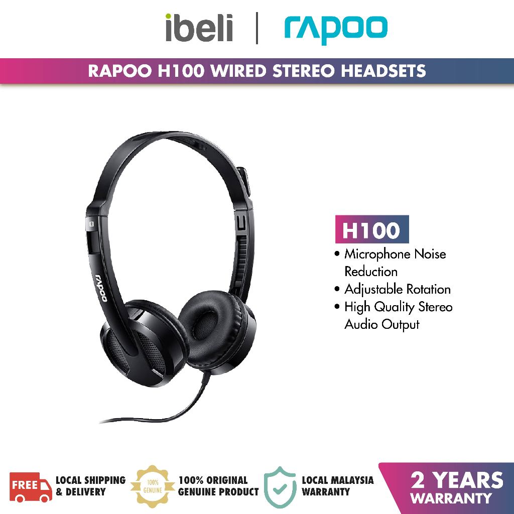 Rapoo H100 Wired Stereo Headsets with HD Voice Rotary Microphone Volume Adjustment 3.5mm - 2 Years Warranty