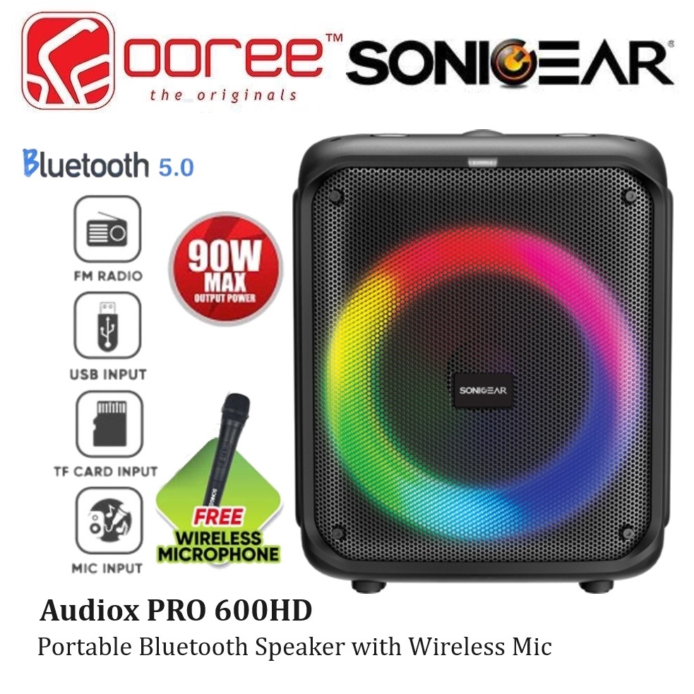 SONICGEAR AUDIOX PRO 600HD PORTABLE BLUETOOTH WIRELESS SPEAKER WITH WIRELESS MIC KARAOKE FUNCTION / 