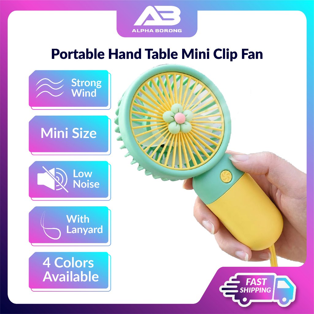 Alpha Borong Portable Hand Table Mini Clip Fan USB super Fan Flower Fan Charge Battery Desk Cooling Small Kipas