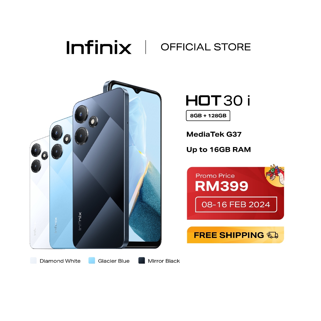 Infinix Hot 30i Smartphone (up to 16GB RAM + 128GB ROM) 50MP Camera 90Hz 6.6" HD+ MediaTek G37