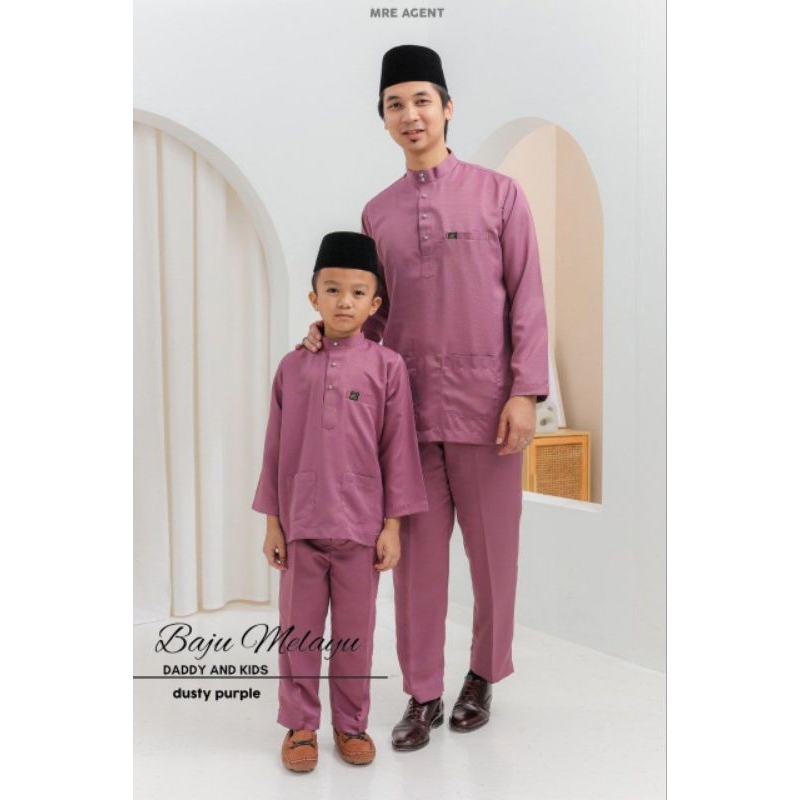 BAJU MELAYU MODEN DUSTY PURPLE SAKURA DEWASA DAN KANAK-KANAK (TELUK BELANGA PUN ADA) SEDONDON AYAH ANAK
