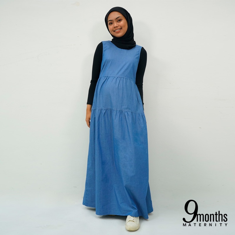 9months Maternity Blue Maternity Denim Maxi Dress