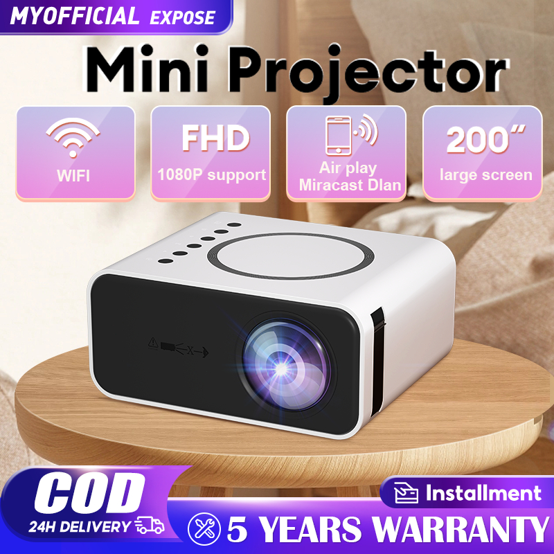 Projector Mini Portable 1080P HD Projector WiFi Home Projector Supports Mobile Screen Sharing Warranty 5 Years