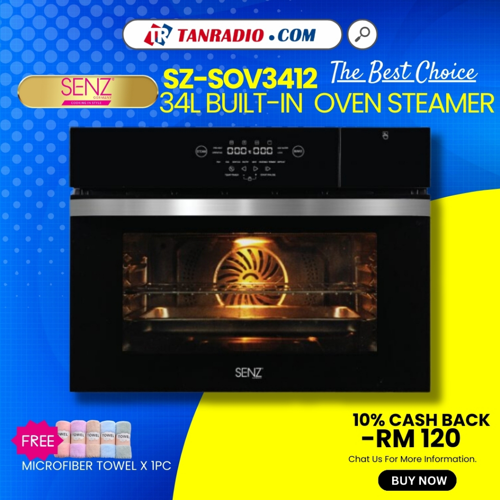 SENZ SZ-SOV3412 34L / 34 Litre 12 Functions Fully Digital Steam Oven / Built in Steam Oven (Black) / Senz 3412