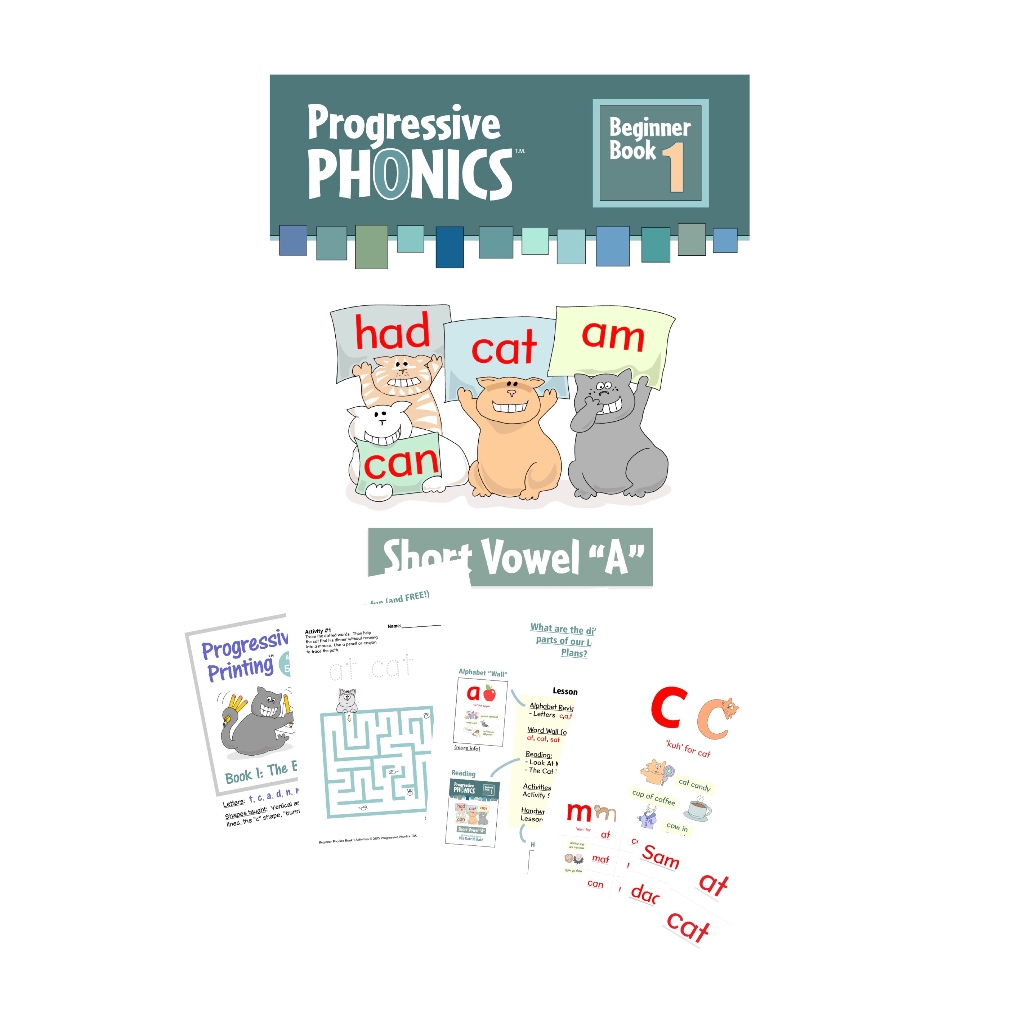 (eBook PDF) Beginner Phonics Book 1: Short Vowel "A" - Set including reading, activity ebook & flash card