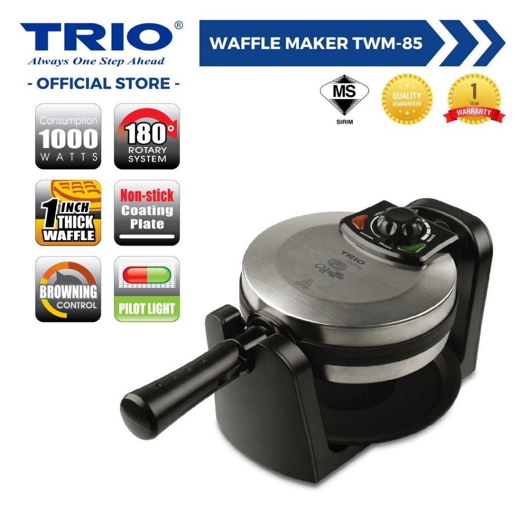 Trio Waffle Maker 180°C Rotary System With Non-Stick Coating Plate