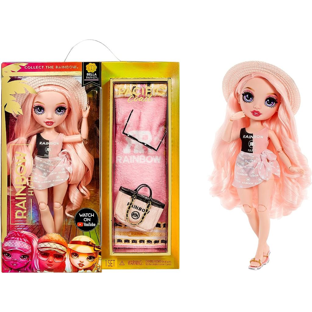 Rainbow High Pacific Coast Bella Parker- Pink Fashion Doll with 2 Designer Outfits, Pool Accessories Playset/original