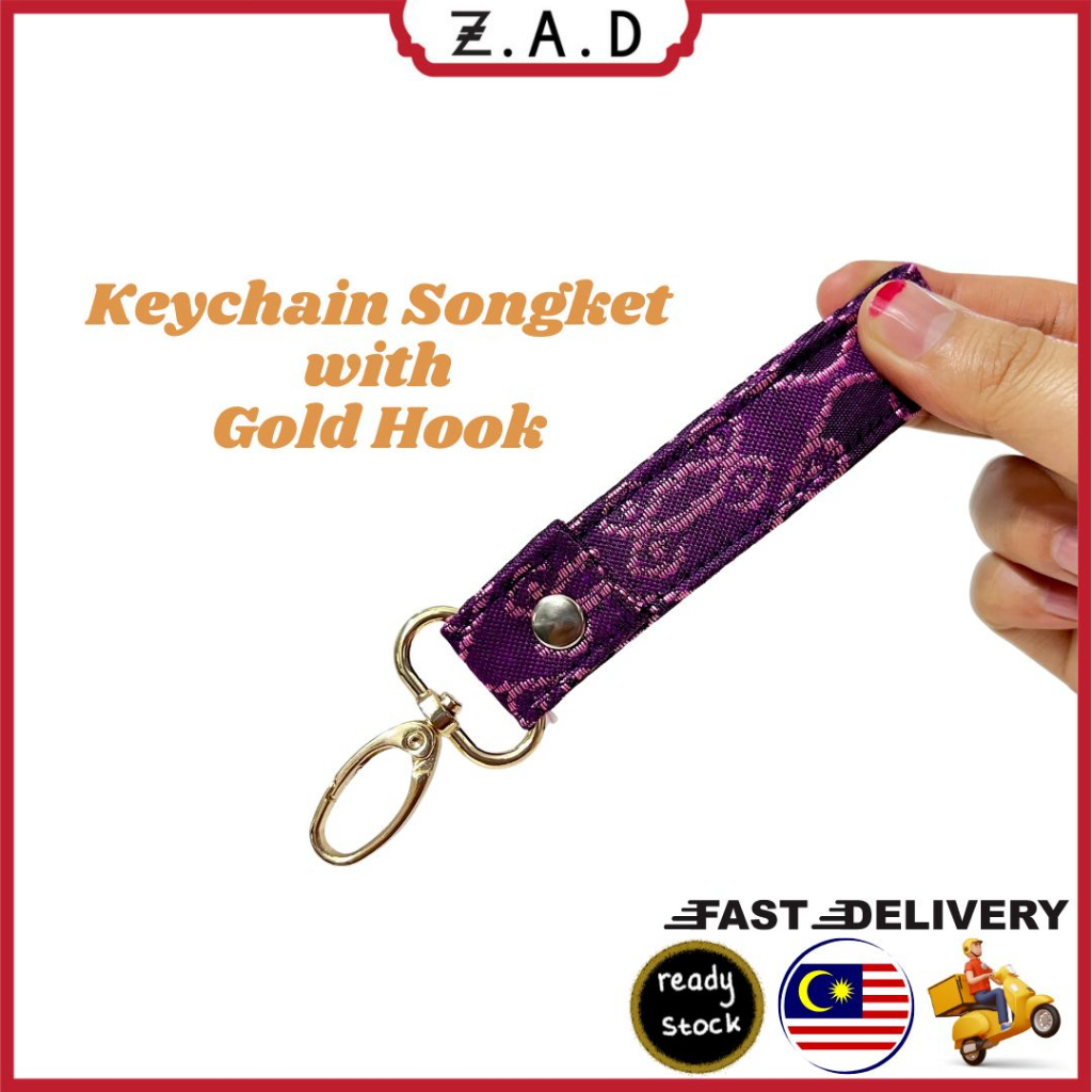 Keychain Songket premium GOLD HOOK for Wedding / Event / Tourist Souvenir Door Gift Made in Malaysia