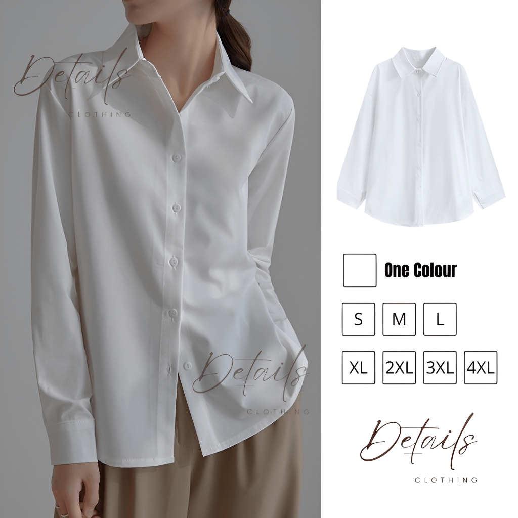 Women Casual Long Sleeve Loose Plus Size Blouse White Shirt Women Long Sleeve Collared Blouse Baju Putih