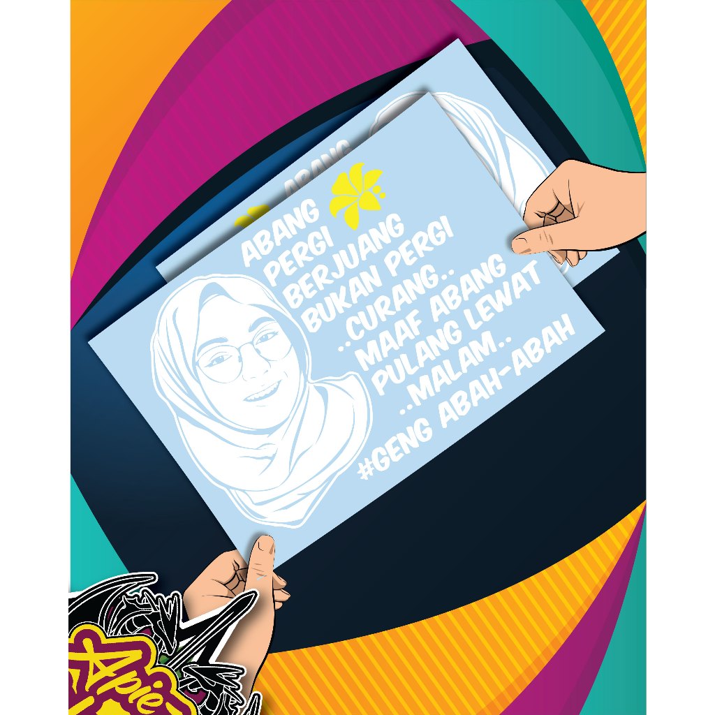Sticker Abang pergi berjuang bukan pergi curang /Stiker lori/ sticker kereta / sticker kenderaan / Sticker Cermin sisi