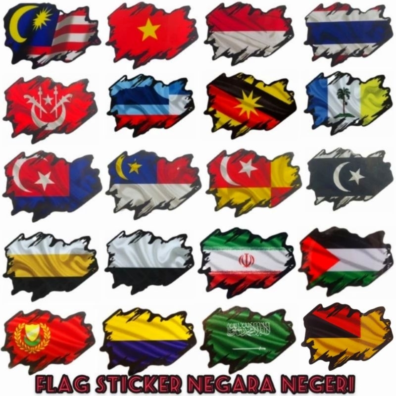 FLAG STICKER BENERA NEGERI&NATIONAL STATES MALAYSIA JOHOR MELAKA SELANGOR PENANG SABAH PALESTINE THAILAND VIETNAM