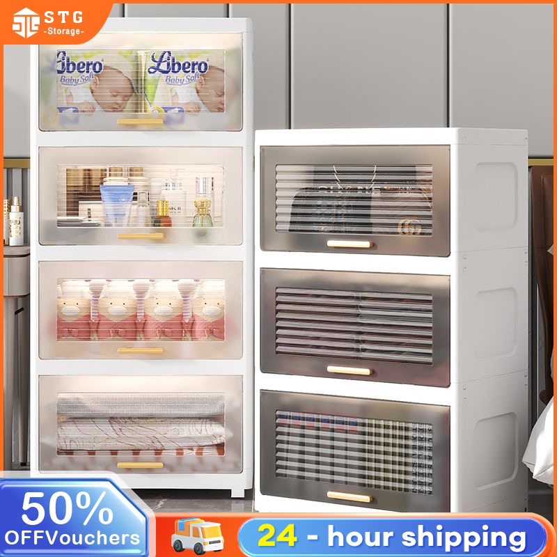 Kitchen Storage Cabinet Foldable Large Space Transparent Cabinet Storage Box Plastik Almari Baju Kabinet Loker 收納櫃