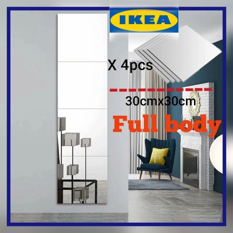Set 4pcs IKEA Mirror 30cmx30cm Wall Decor/Cermin Sticker Hiasan Dinding