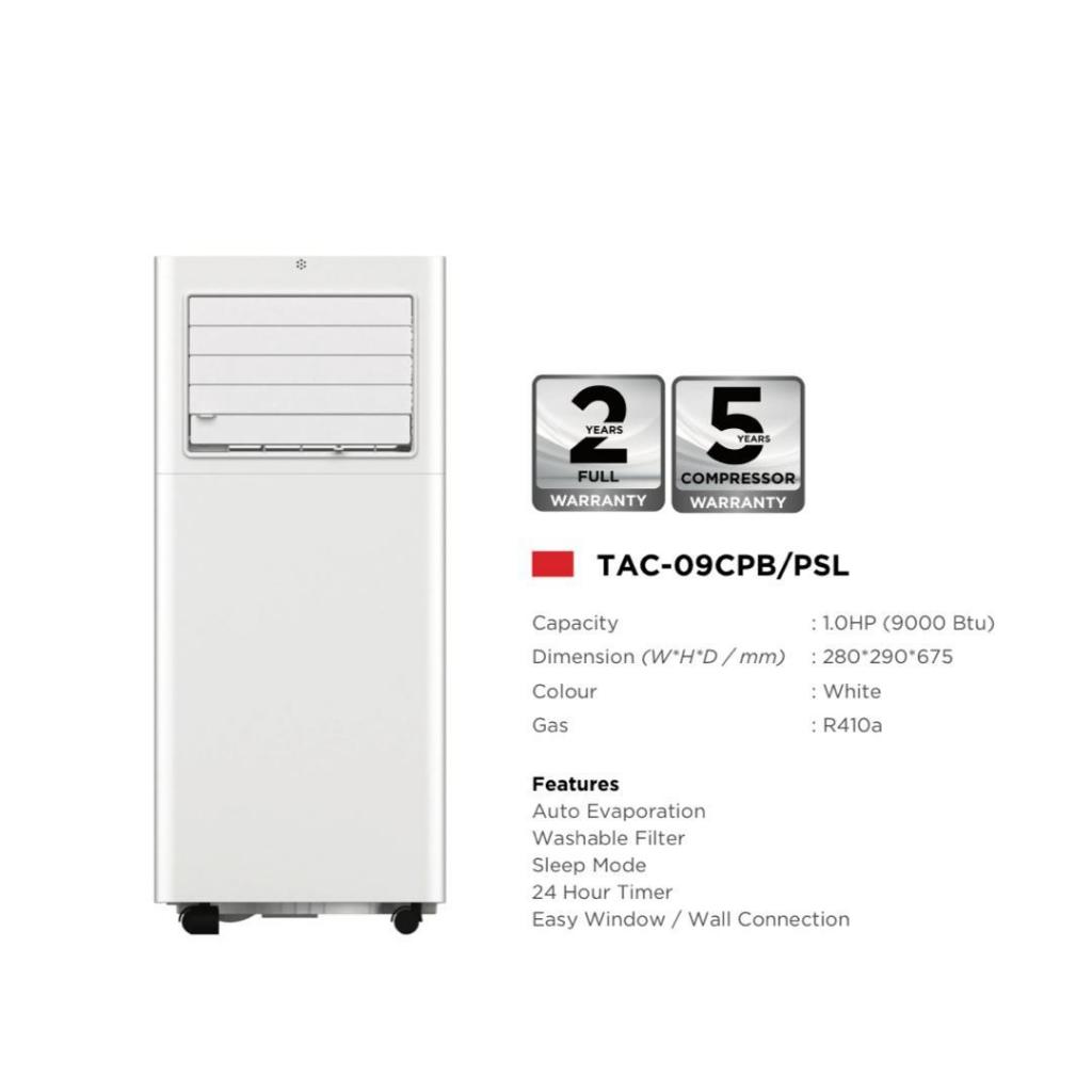 TCL Portable Air Conditioner Non Inverter TAC-09CPB/PSL - 1.0 HP