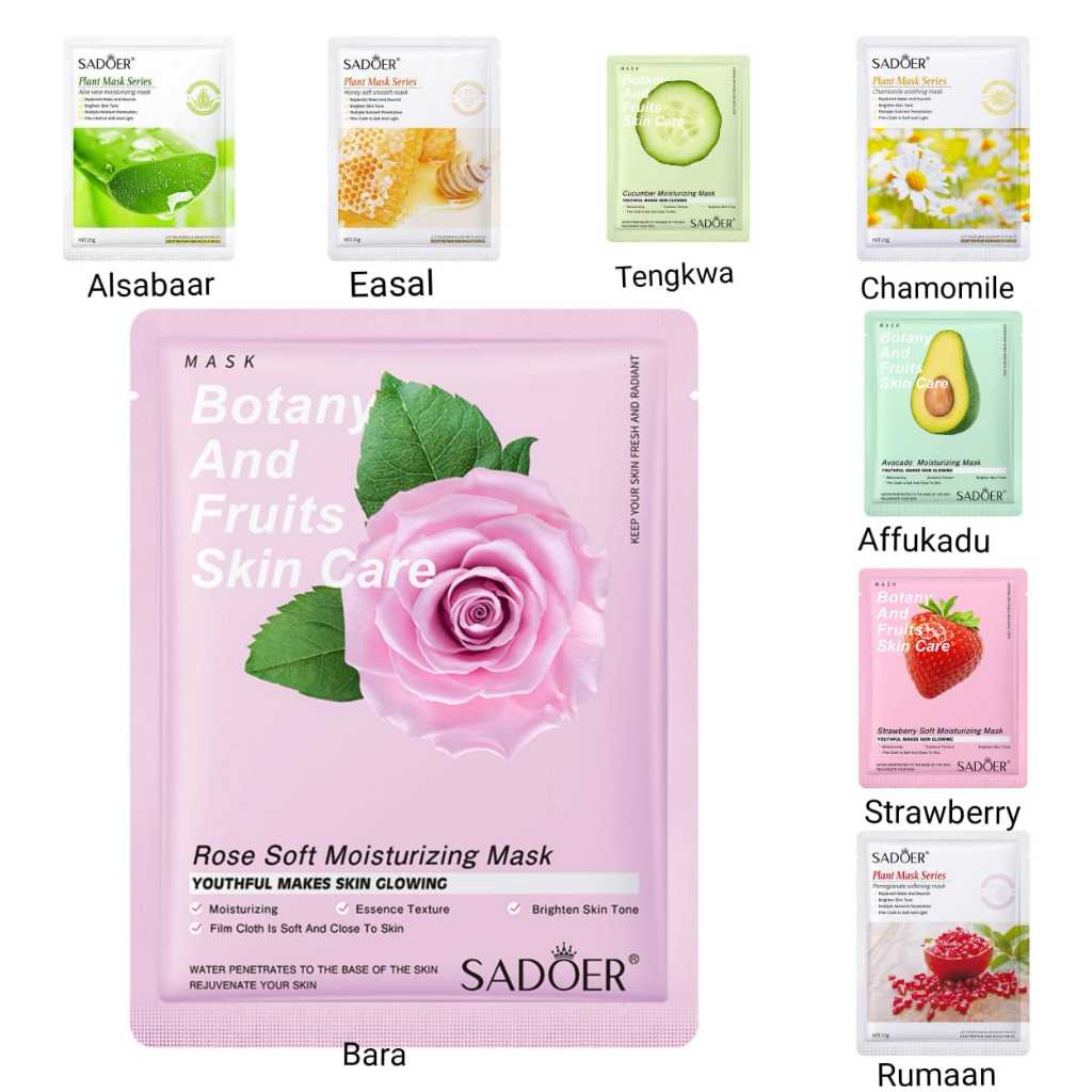 BORONG SADOER Rose Bara Chamomile Strawberry Facial Mask Moisturizing Smooth Sadoer Series (Product Bara EXP 05/27)