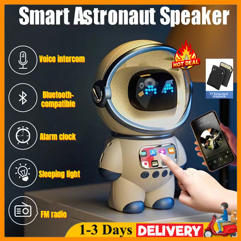 SALE🔥 Wireless Bluetooth Speaker Smart Astronaut Speaker Audio Mini Portable Speaker with Alarm clock Light FM Radio 音响