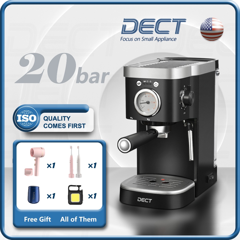 (3 Years Warranty)DECT Espresso Coffee Machine, 20Bar Italian Espresso Machine with Steam Milk Frother, Delonghi Gise