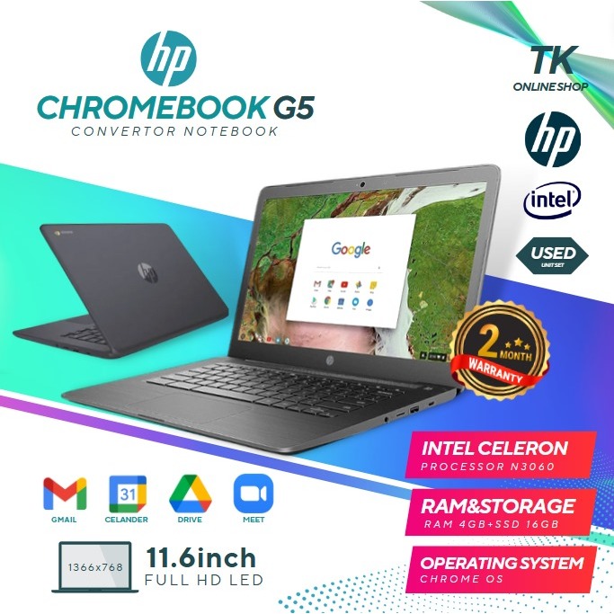 HP Chromebook 11 G5/G6 ( Play Store) - Intel Celeron N3160 / 4GB RAM + 16GB SSD Convertible Notebook