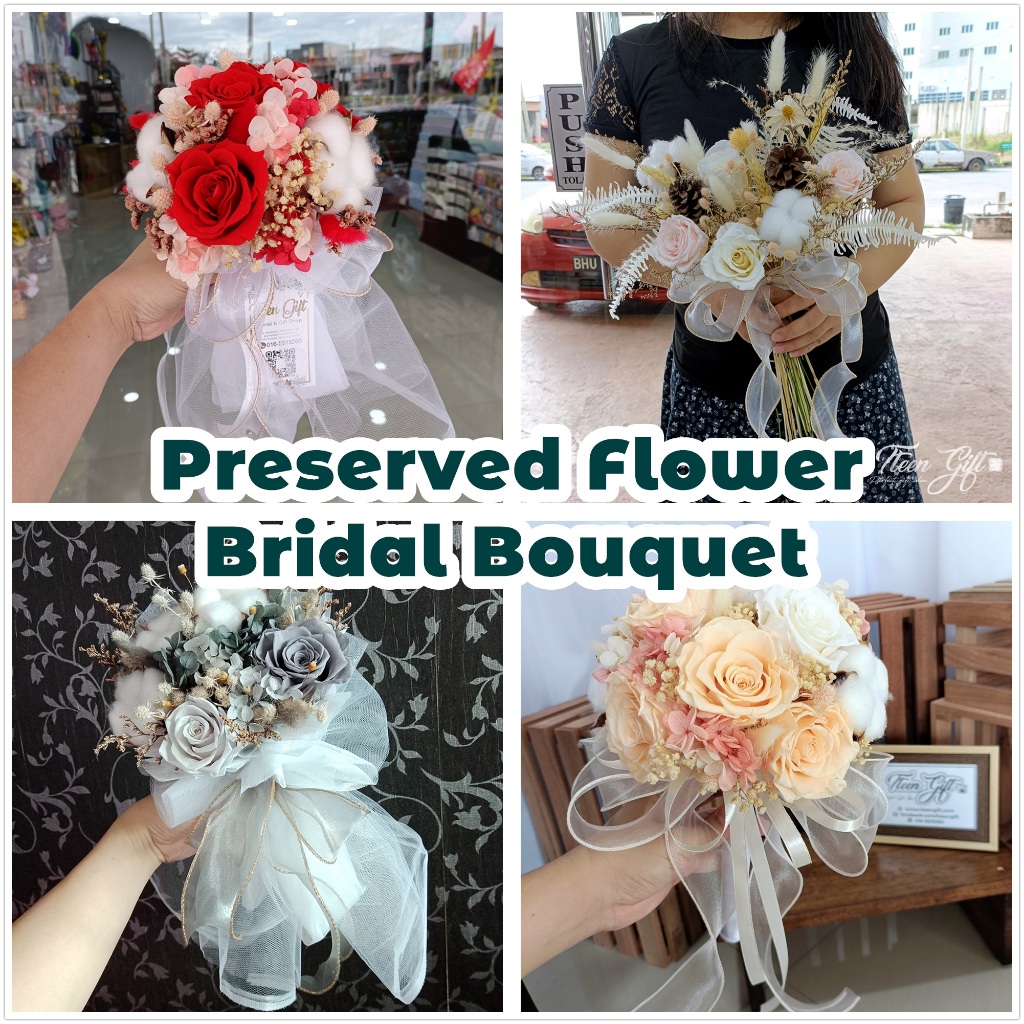 TTEEN GIFT Preserved Flower Roses Bridal Wedding Hand Bouquet ROM Flowers 永生花结婚注册手捧花新娘花球永不凋零鲜花