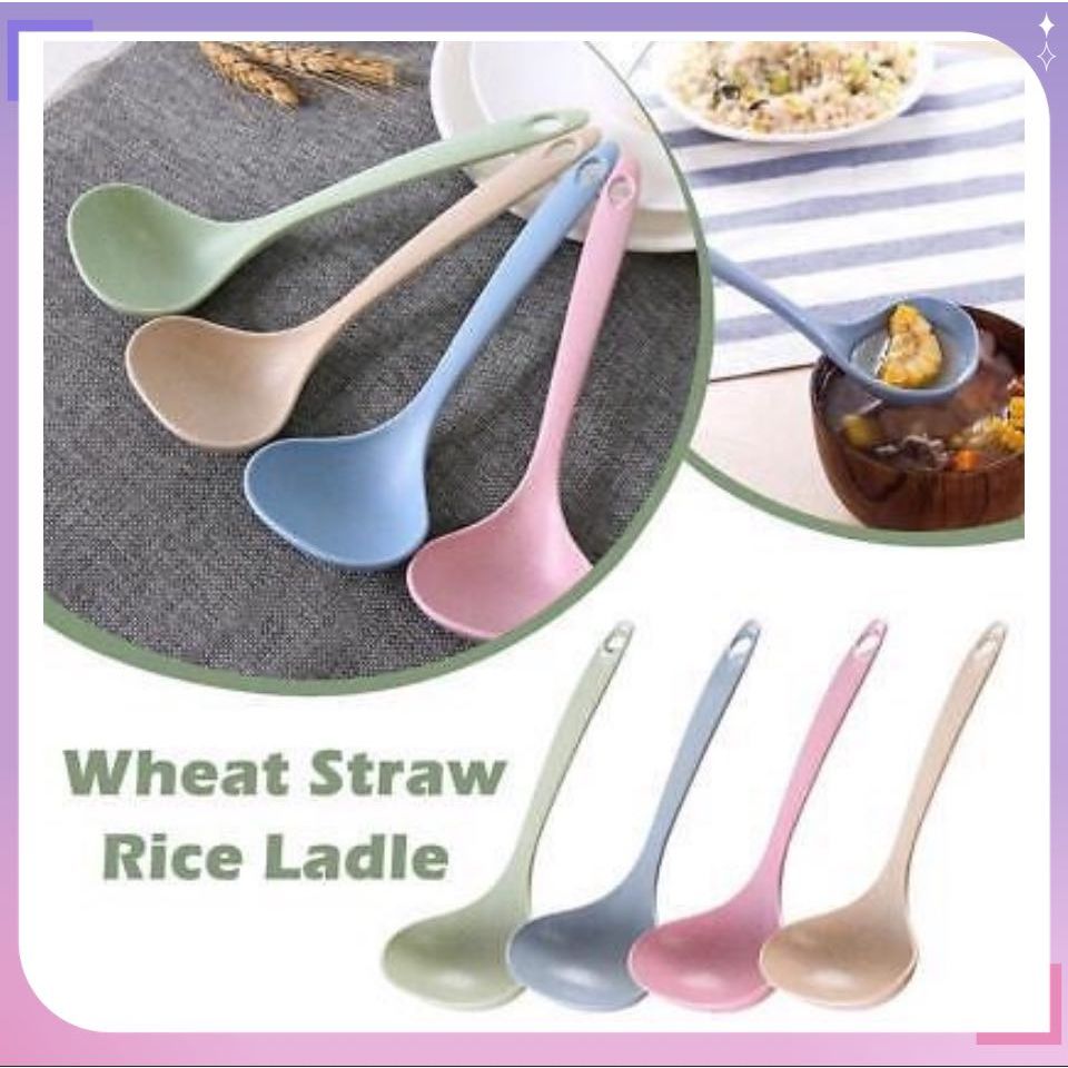 (J9) 23cm Eco-Friendly Wheat Straw Soup Spoon Rice Ladle Meal Dinner Scoop Kitchen Supplies Tableware 小麦秸秆汤勺长柄