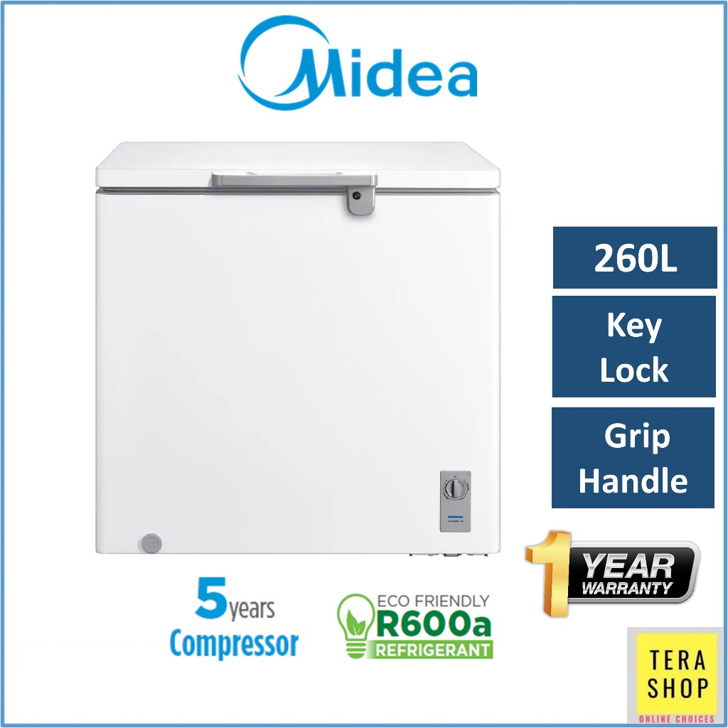 Midea WD-260WA Chest Freezer 260L /198L with Key Lock & Roller Peti Beku