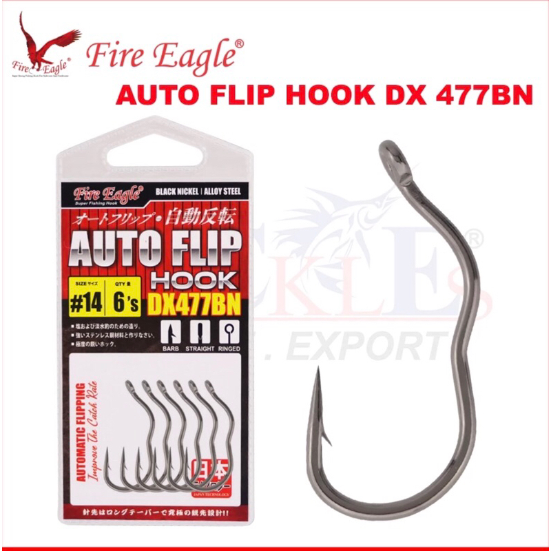 (6-10'S) Fire Eagle Auto Flip Hook DX 477BN Fishing Hook Automatic Flipping Mata Kail Pancing Black Nickel Hook Lubang