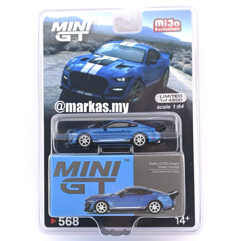 (MIJO BLISTER) MINI GT 1/64 #568 FORD MUSTANG SHELBY GT500 DRAGON SNAKE CONCEPT FORD PERFORMANCE BLUE