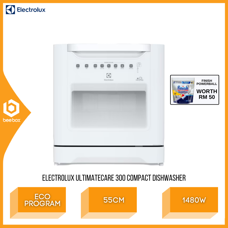 Electrolux 55cm UltimateCare 300 Free Standing Compact Dishwasher 8 Place Settings 6 Programs ESF6010BW Pencuci Pinggan