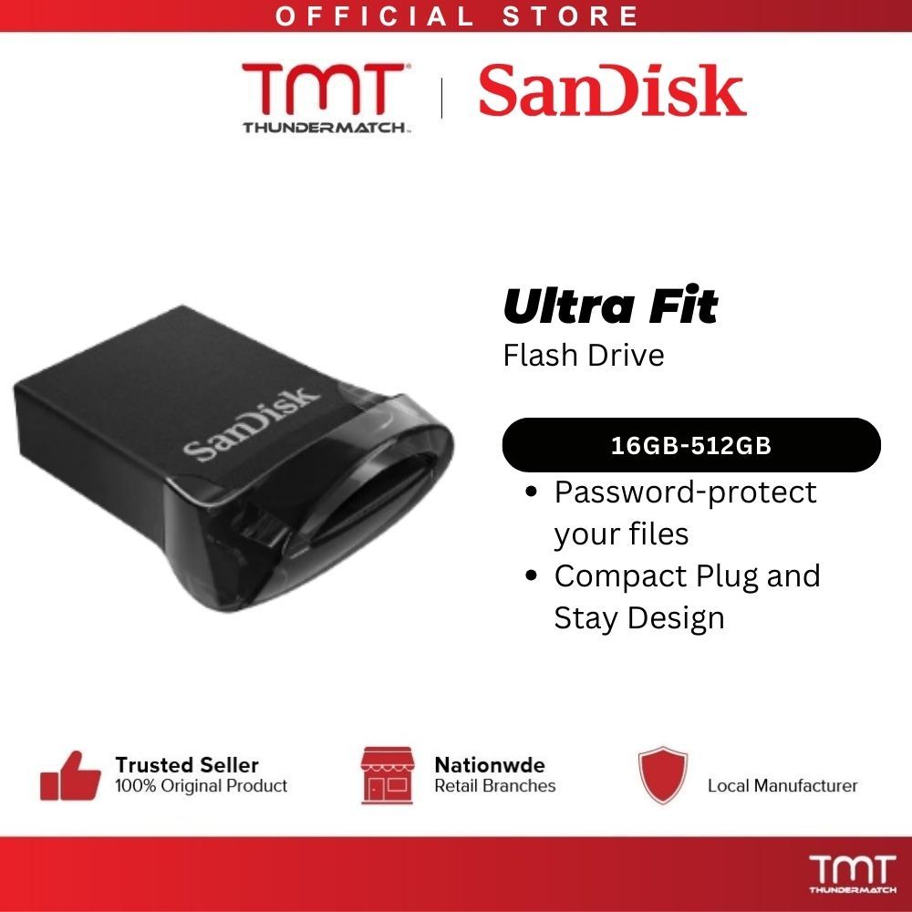 [TMT Official] SanDisk Ultra Fit CZ430 16GB 32GB 64GB 128GB 256GB USB Nano Size Flash Drive Password Protect USB 3.2 Gen 1