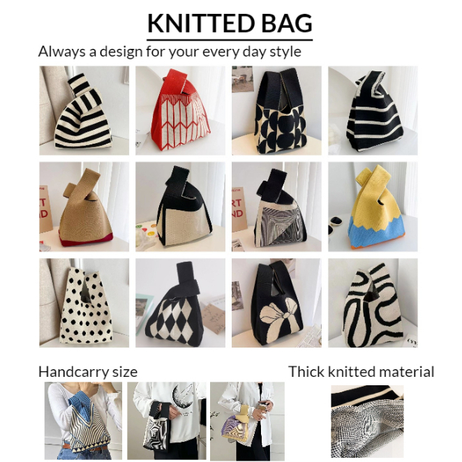 (List 1/3) Ready Stock Knitted Bag Handbag Korean Women Cute Tote Bag Beg Tangan Comel Santai水桶针织手提包