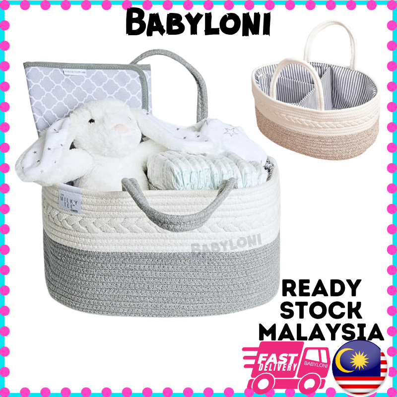 Babyloni Baby Nursery Diaper Organizer Basket Nursery Bag Canvas Compartment Storage Bakul Baju Bayi