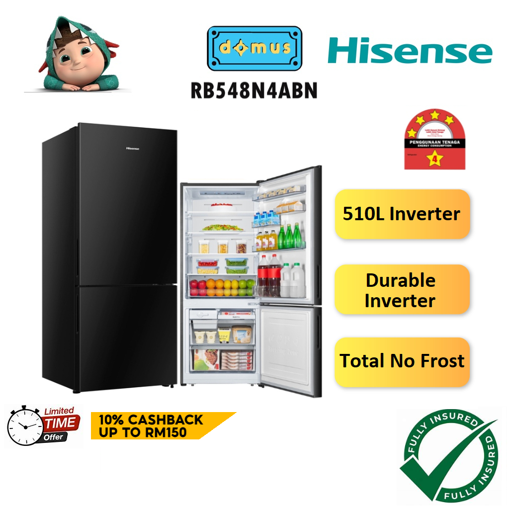 Hisense Refrigerator 2 Door Inverter 510L Fridge Bottom Mount Freezer Peti Sejuk Peti Ais 2 Pintu Murah 冰箱 RB548N4ABN