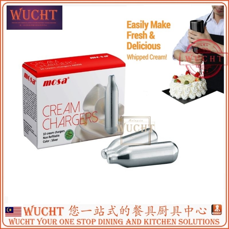 【WUCHT】10 x MOSA Cream *ORIGINAL MOSA* N20 GAS CREAM CHARGERS 10 BULBS Mosa N2O Whipped Cream Charger 8g x 10pcs Maker