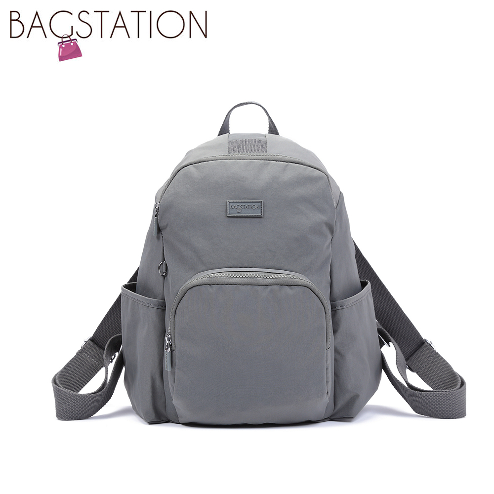 BAGSTATIONZ Crinkled Nylon Backpack (Black/Grey/Navy Blue)