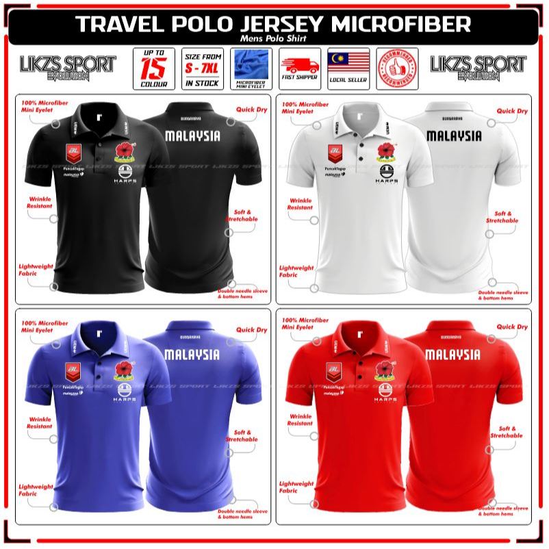 NEW Malaysia Rugby Travel Jersey DX6-AL Polo Microfiber Baju Berkolar Ragbi Men's Official Rugby Quick Dry