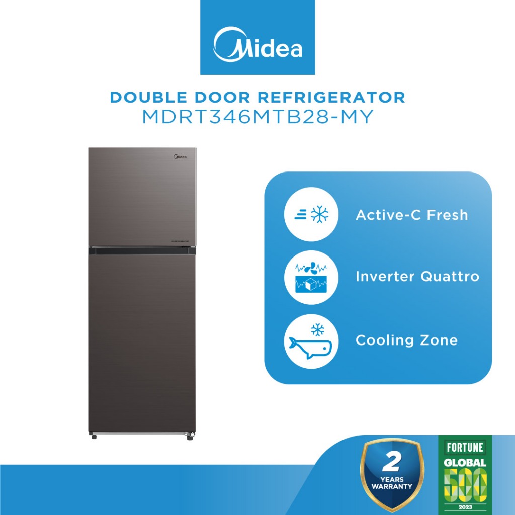 Midea MDRT346MTB28-MY Gross 280L 2 Doors Inverter Quattro Refrigerator / Fridge / Peti Sejuk