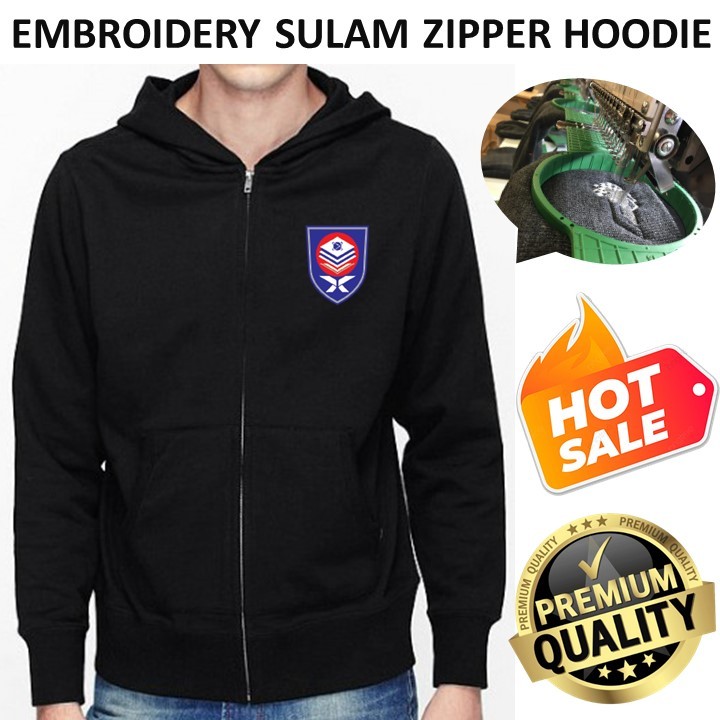 EMBROIDERY SULAM UTHM UNIVERSITI TUN HUSSIEN ONN MALAYSIA HOODIE ZIPPER SWEATSHIRT SWEATER PULLOVER BLACK