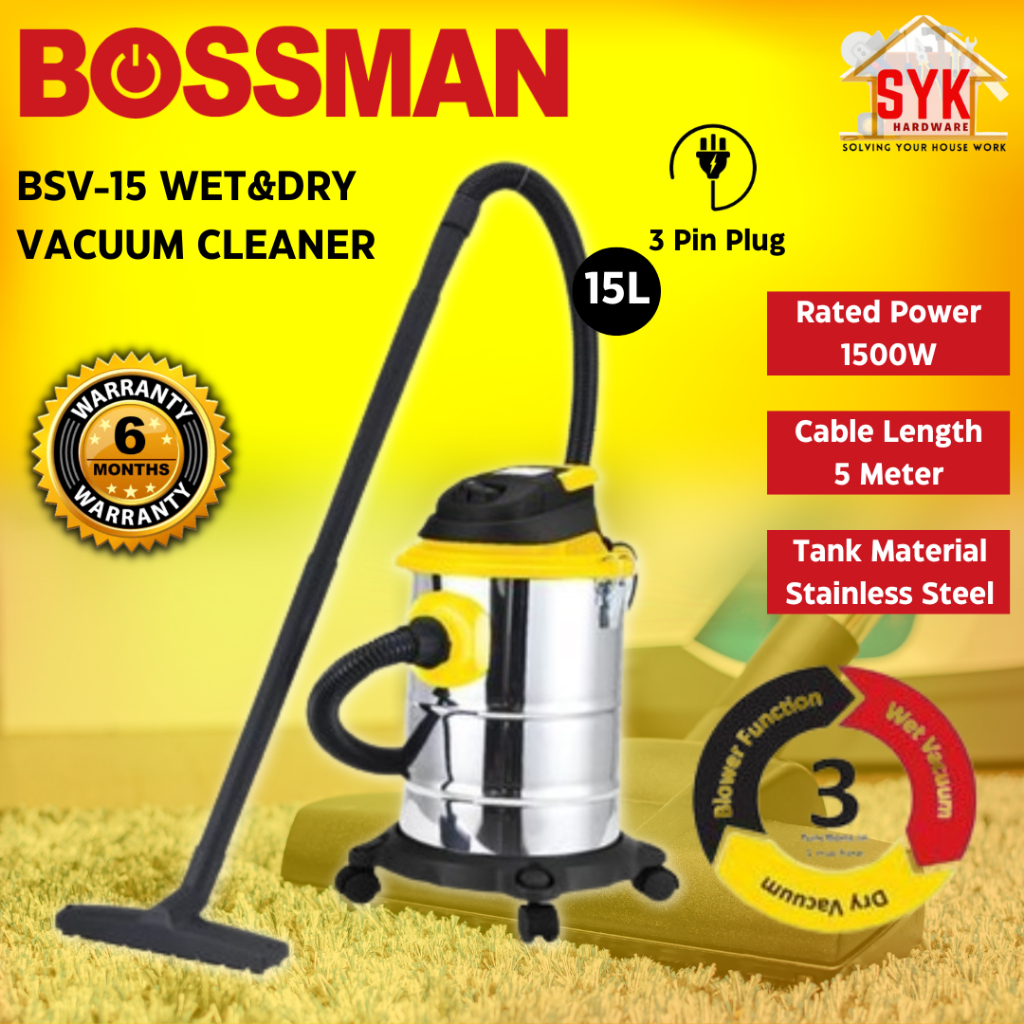 SYK Bossman BSV-15 Wet and Dry Blower Vacuum Cleaner Multipurpose Vacuum Home Appliances Mesin Vacum 15L