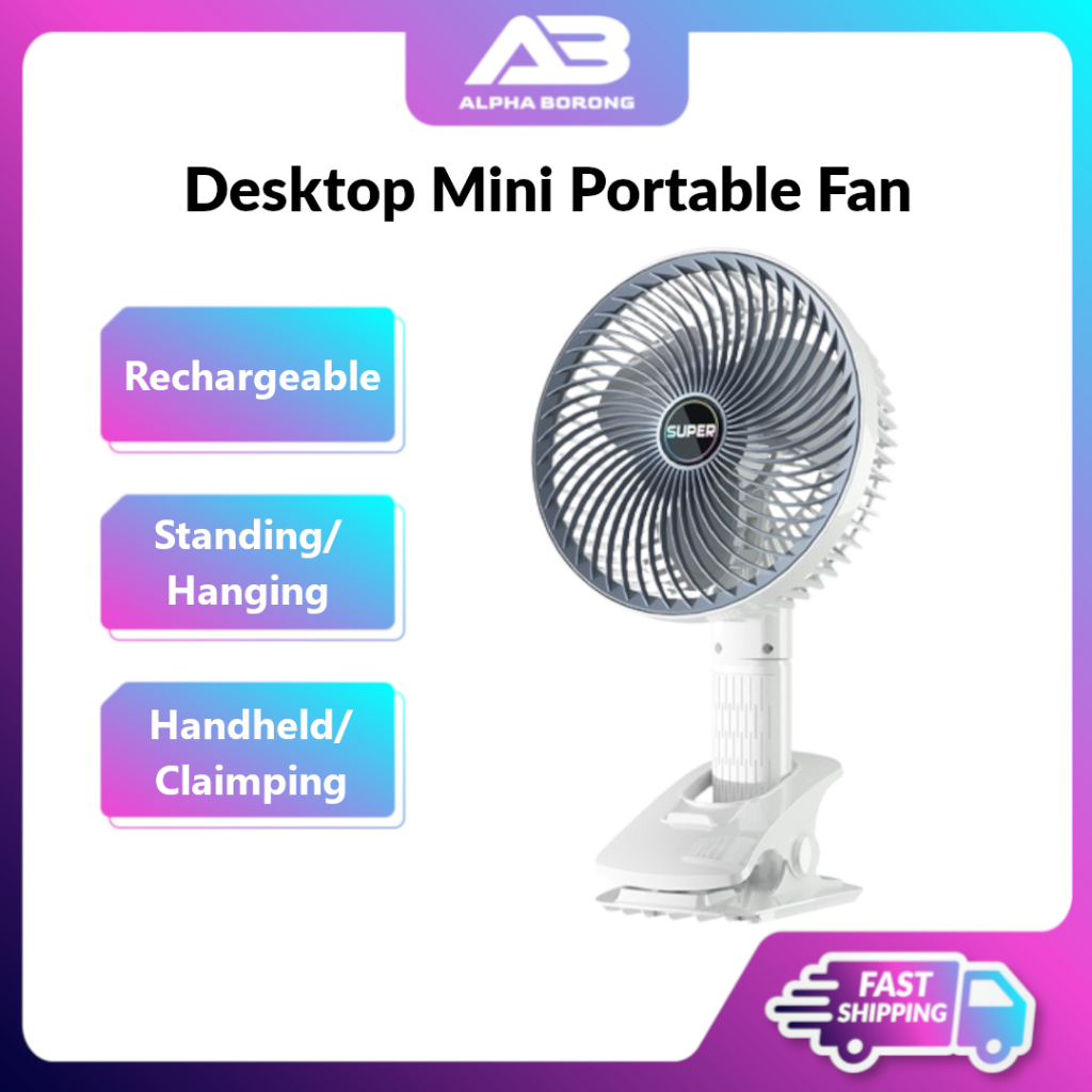 Kipas Mini Portable Fan Table Fan Desktop Fan Handheld fan Clip fan Hanging fan Rechargeable Strong Wind