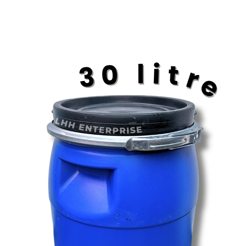 [2ND-HAND] LHH ENTERPRISE | 30L Tong Biru Open Top Blue Barrel (Klip Besi & Plastik Clamp Ring)