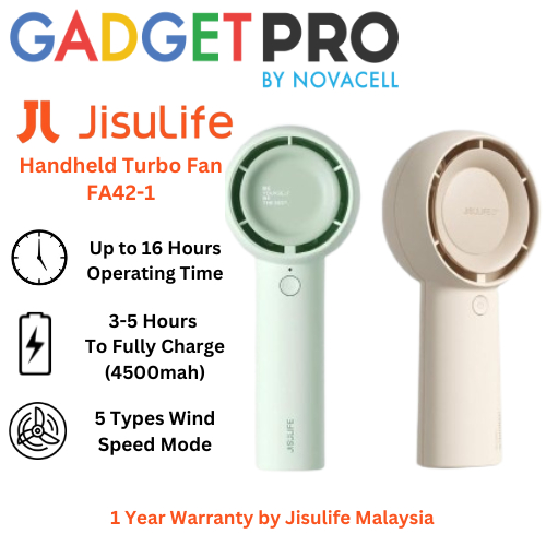 JISULIFE FA42-1 Mini Protable Handheld Fan 4500mAh Battery With New Technology Turbofan Wind Bladeless Safety Upgrade