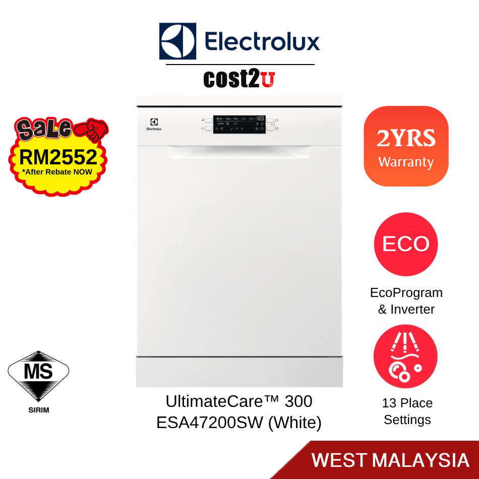 Electrolux 60cm UltimateCare 300 INVERTER Freestanding Dishwasher | ESA47200SW (Mesin Pencuci Pinggan Dish Washer 洗碗机)