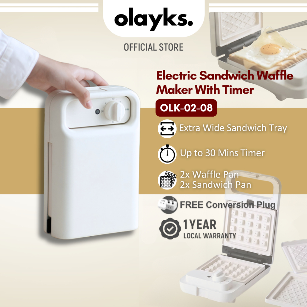 Olayks 2 in 1 Sandwich Maker With Timer Waffle Maker Breakfast Toast Maker Bread Toaster Maker 三明治机