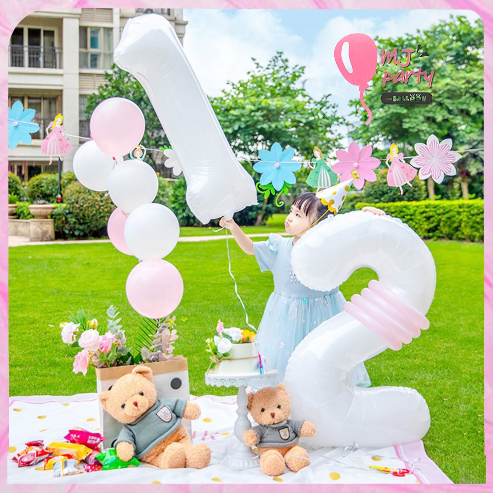 32inch Giant White Number Foil Balloons Happy Birthday Wedding Party Digital Ballon Kids Baby Shower Decoration Large
